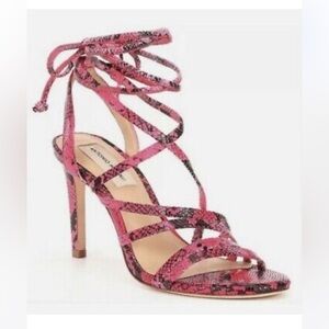 ANTONIO MELANI Vaylyn Snake Print Leather Lace Up Dress Sandals Pink Size 8M